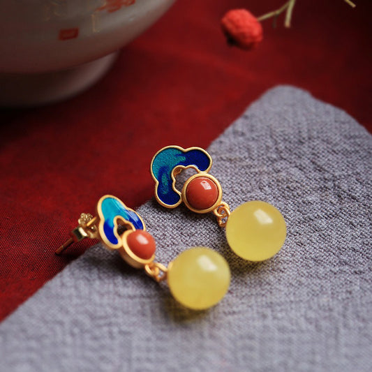Buddhisoul Enamel Amber Earrings