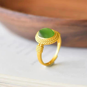 BuddhiSoul Vintage Hetian Jade Cabochon Ring