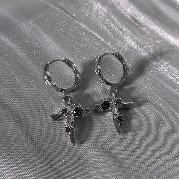 Buddhisoul Pavé Cross S925 Silver Earrings