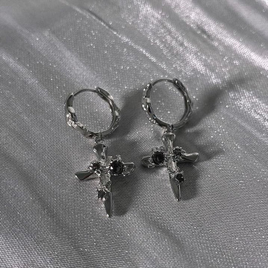 Buddhisoul Pavé Cross S925 Silver Earrings