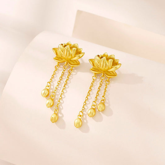 Buddhisoul Tassel Lotus Gold-Plated Earrings