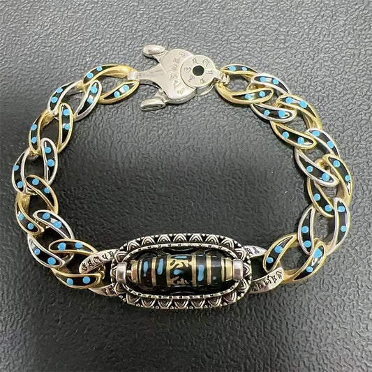 BuddhiSoul Six-Syllable Mantra · Nine-Eyed Dzi Bracelet — S925 Silver