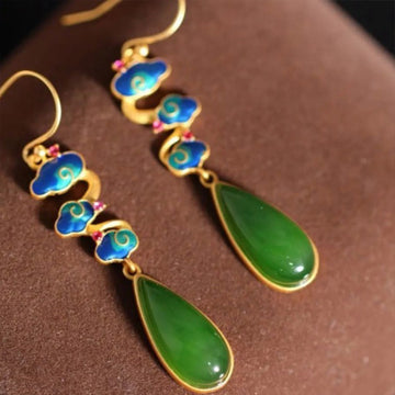 Buddhisoul Imperial Hetian Green Jade Earrings