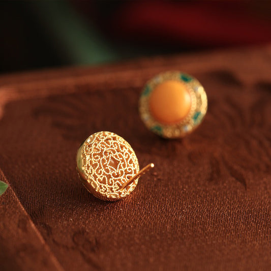 BuddhiSoul Yellow Amber Ping’an-Disc Enamel Stud Earrings