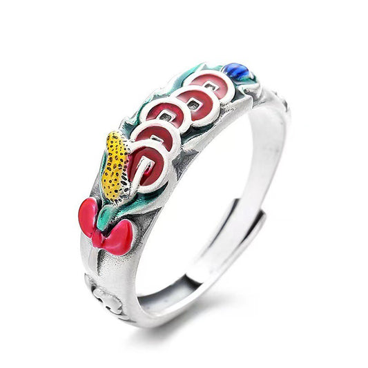 BuddhiSoul Five-Emperor Coins Adjustable Ring