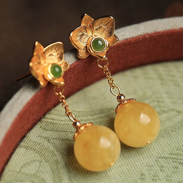 Buddhisoul S925 Gold-Plated Natural Amber Earrings