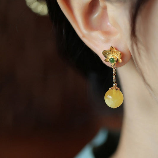 Buddhisoul S925 Gold-Plated Natural Amber Earrings