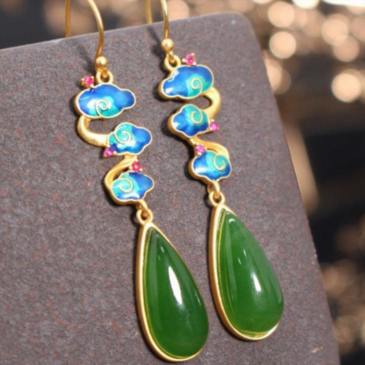 Buddhisoul Imperial Hetian Green Jade Earrings