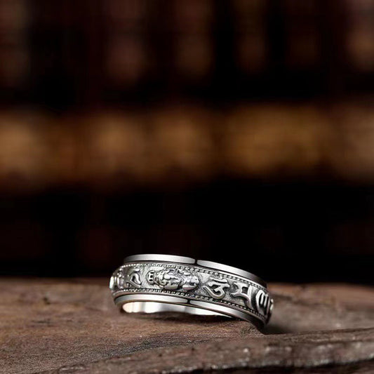 BuddhiSoul Six-Syllable Mantra Pixiu Closed Ring
