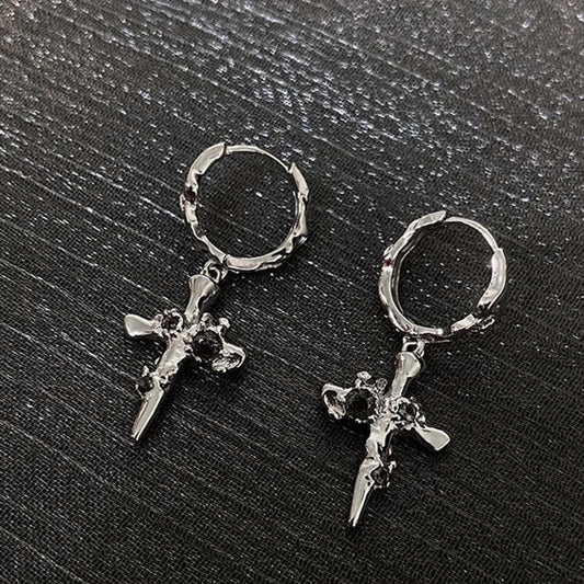 Buddhisoul Pavé Cross S925 Silver Earrings