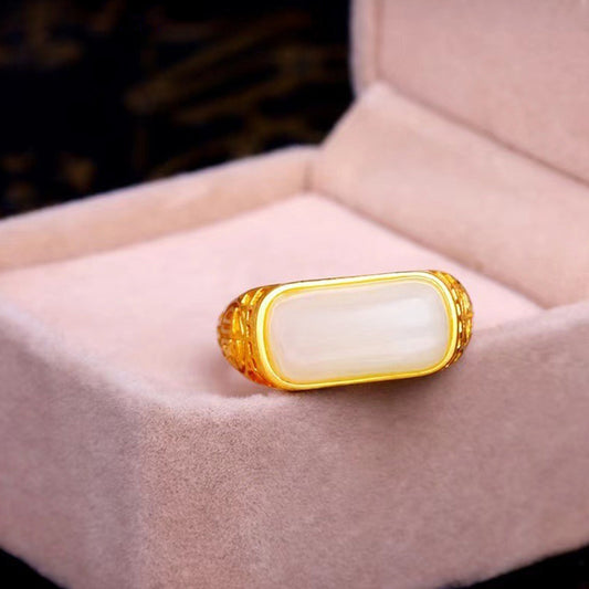 BuddhiSoul Fu-Character Hetian Jade Ring