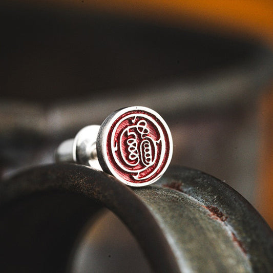 Buddhisoul S925 Silver Cinnabar “Golden Light Mantra” Stud Earrings