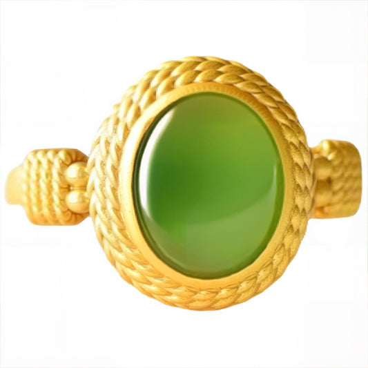 BuddhiSoul Vintage Hetian Jade Cabochon Ring