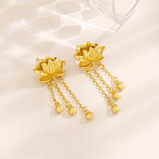 Buddhisoul Tassel Lotus Gold-Plated Earrings