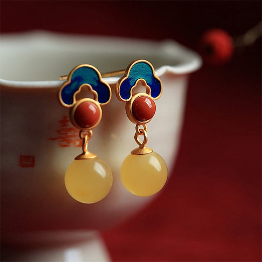 Buddhisoul Enamel Amber Earrings