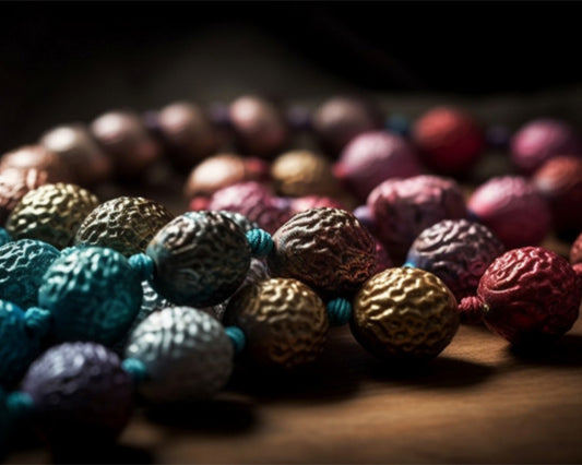 Colorful beaded necklace on a dark background