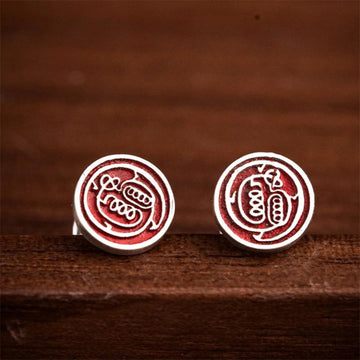Buddhisoul S925 Silver Cinnabar “Golden Light Mantra” Stud Earrings