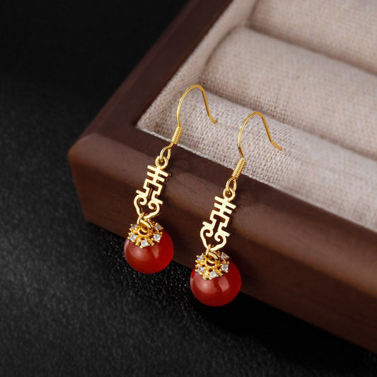 Buddhisoul “Double Happiness” Southern Red Agate Earrings