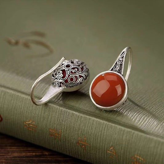 Buddhisoul Matte South Red Agate Hollow Earrings