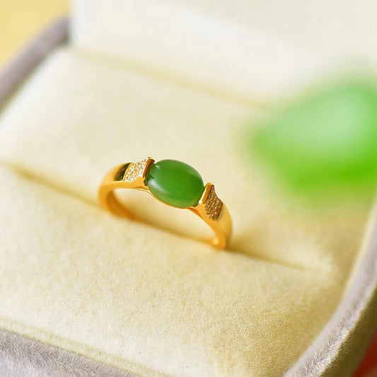 BuddhiSoul Hetian Jade Cabochon Ring