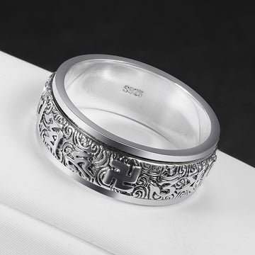 Buddhisoul Titanium Steel Rotatable Six-Word Mantra Ring
