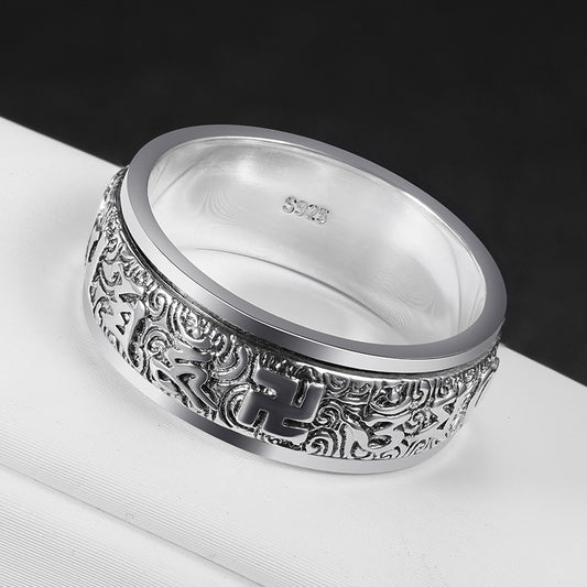 Buddhisoul Titanium Steel Rotatable Six-Word Mantra Ring