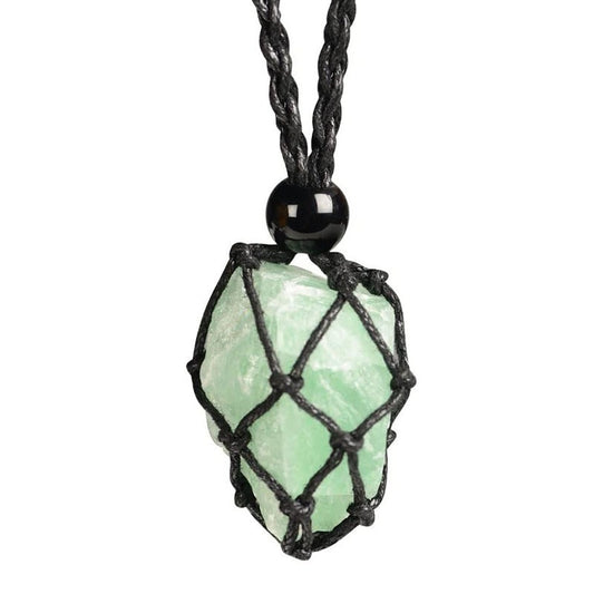 Buddhisoul Natural Stone Necklace – Handmade Black Woven Net Pendant