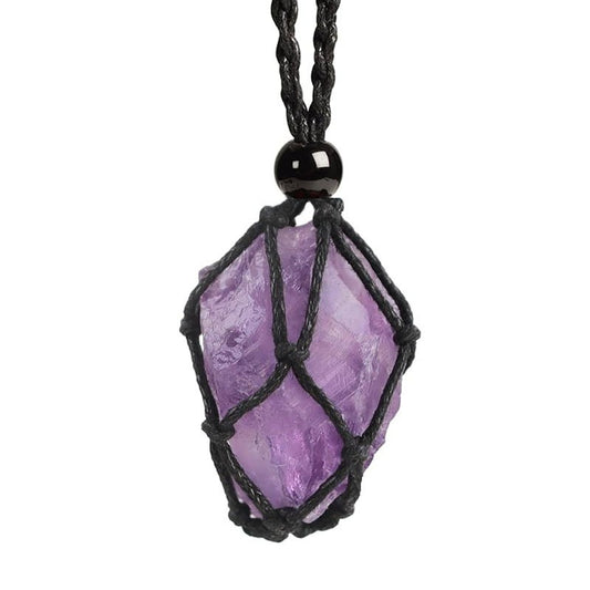 Buddhisoul Natural Stone Necklace – Handmade Black Woven Net Pendant